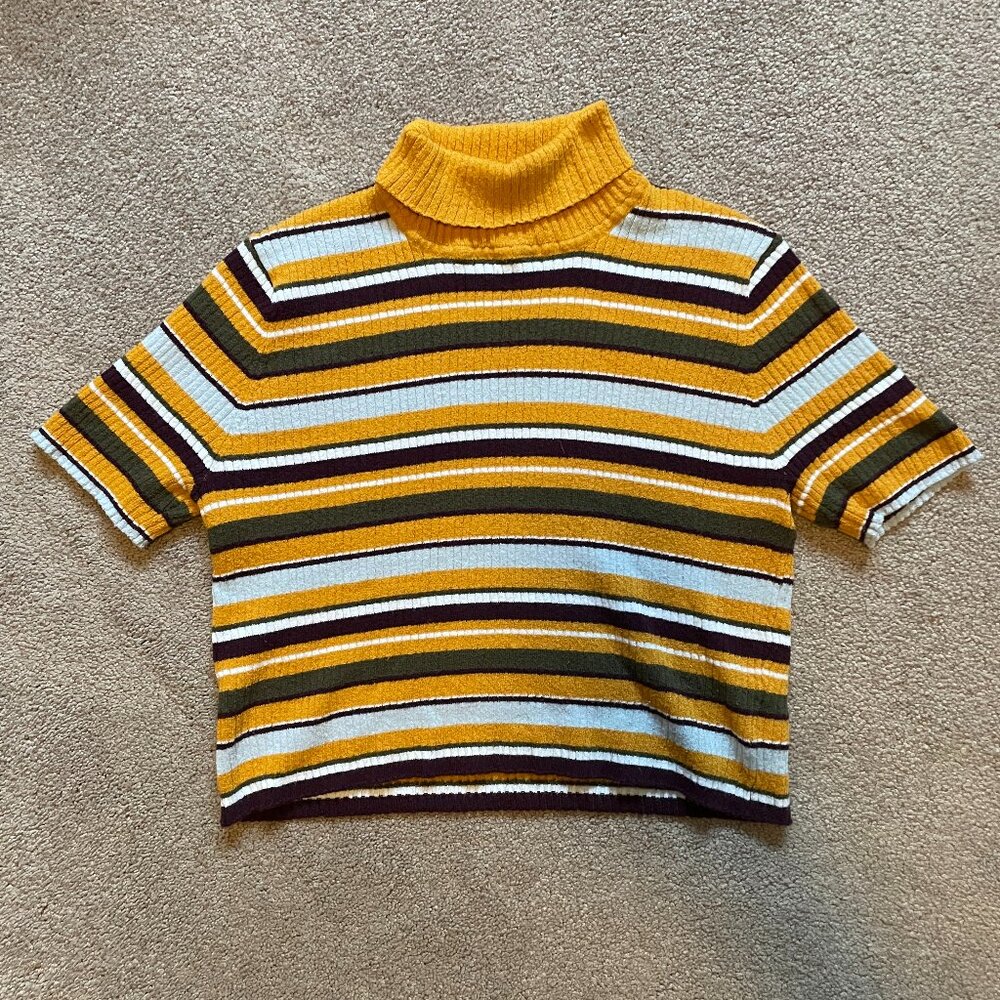 striped cropped turtleneck sweater tee